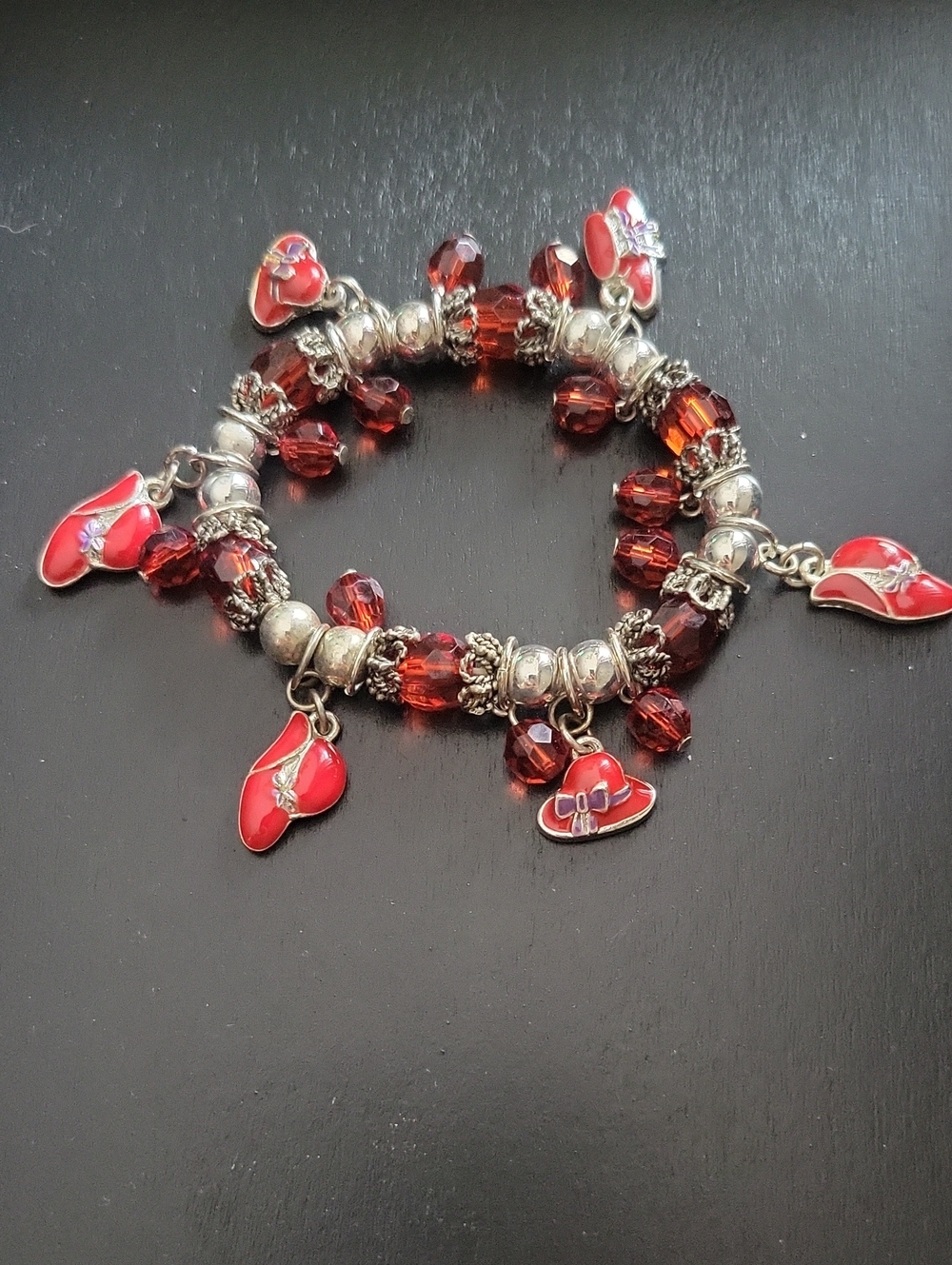 Red Hat Society Red And Pruple Bead & Charm Bracelet - Women Jewelry